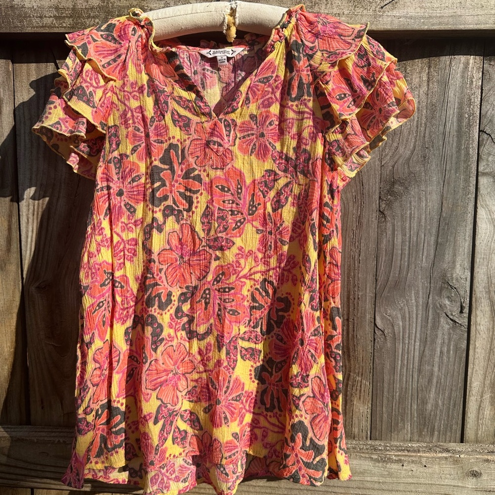 Nanette Lepore yellow and pink floral blouse